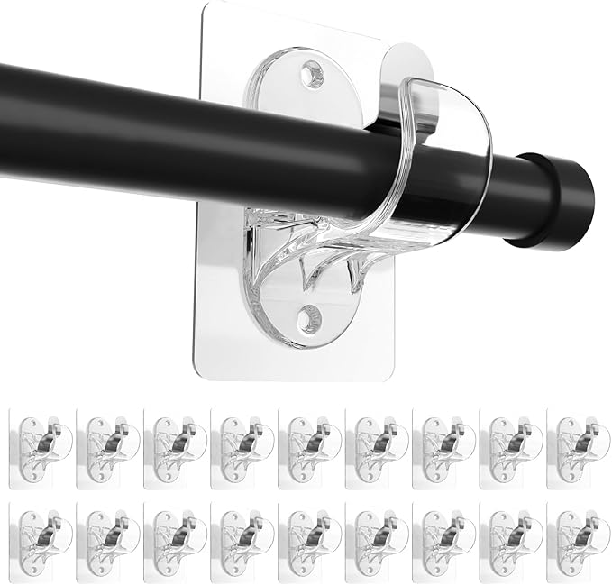 ANDGOO 18 Pack Adhesive Curtain Rod Brackets, No Hole, No Drilling, No Tool by ANDGOO