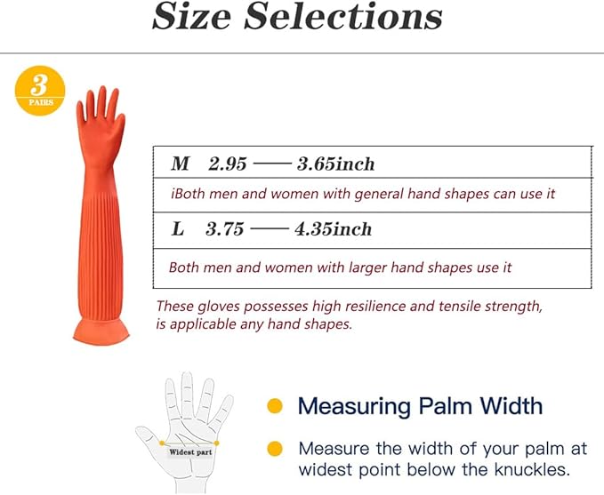 3 Pairs Household Extra Long Kitchen Gloves - Image 7