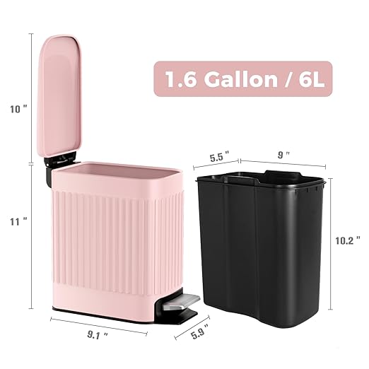 TrashAid Pink Bathroom Trash Can, 1.6 Gallon Stainless Steel Small Garbage Can - Image 8