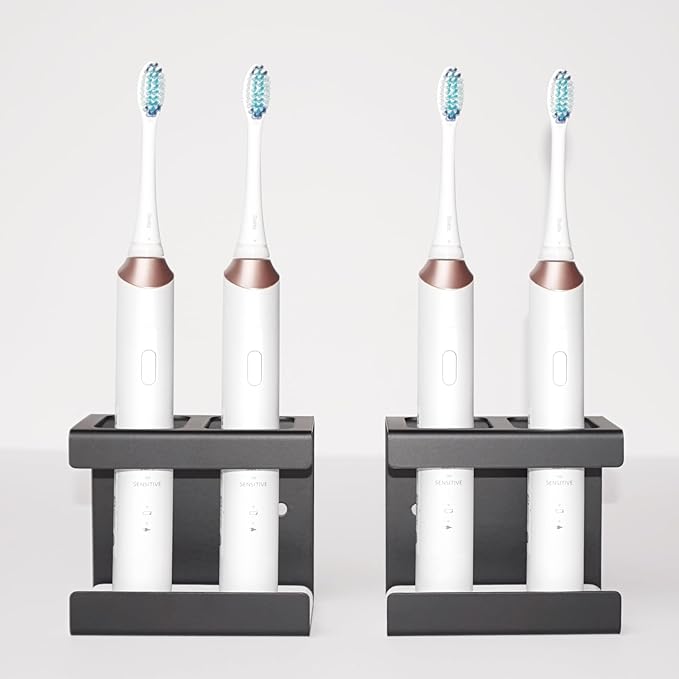 Set of 2 Electric Toothbrush Holder Wall Mounted, 18/8 Stainless Steel by Moqing
