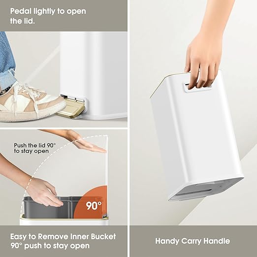Small Bathroom Trash Can with Lid Soft Close, 5L / 1.3 Gallon Slim Garbage Can - Image 6