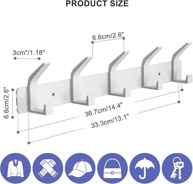 Coat Rack Wall Mounted, 5 Coat Hooks - Image 2