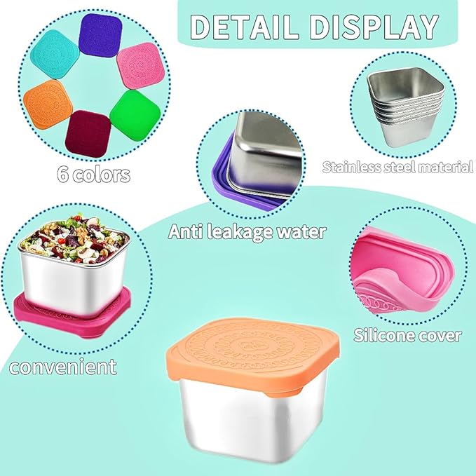 6Pack 6oz Stainless Steel Snack Containers - Image 3