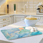 Marble Dish Drying Mat for Kitchen Counter Blue Teal Turquoise Gold Drying Mat - Image 6