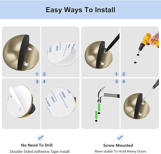 2 Pack Door Stop, Adhesive Door Stoppers Floor Mounted Door Stops No Drill - Image 7