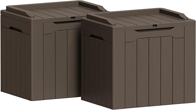 Greesum 31 Gallon Deck Box for Outside, All Weather Outdoor Storage Boxes for Patio Furniture Set, Package Delivery Box, Garden Tools, Brown(Set of 2) by BuynowfromGreesum