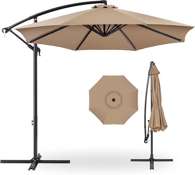 Best Choice Products 10ft Offset Hanging Market Patio Umbrella w/Easy Tilt Adjustment, Polyester Shade, 8 Ribs for Backyard, Poolside, Lawn and Garden - Tan by BestChoiceProducts