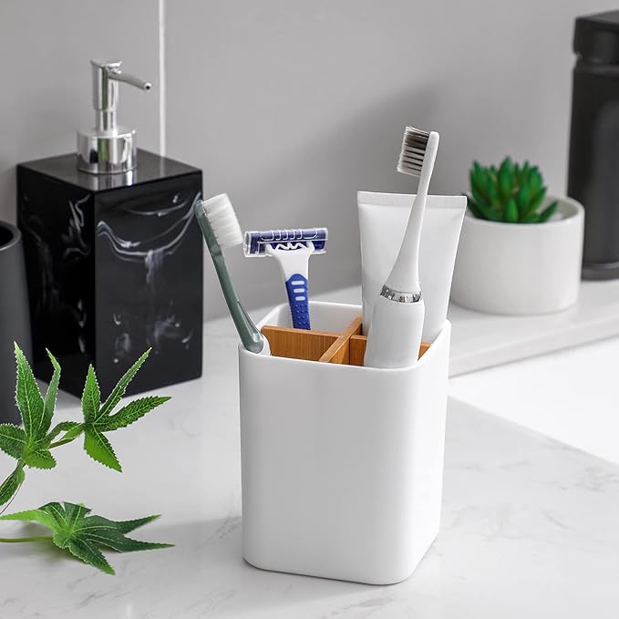 Bamboo Toothbrush Holder for Bathrooms, 4 Slots Toothbrush and Toothpaste - Image 3