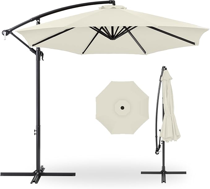 Best Choice Products 10ft Offset Hanging Market Patio Umbrella w/Easy Tilt Adjustment, Polyester Shade, 8 Ribs for Backyard, Poolside, Lawn and Garden - Ivory by BestChoiceProducts