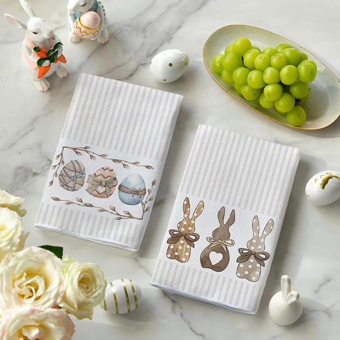 Artoid Mode Stripe Rabbit Bunny Eggs Easter Kitchen Towels Dish Towels - Image 3