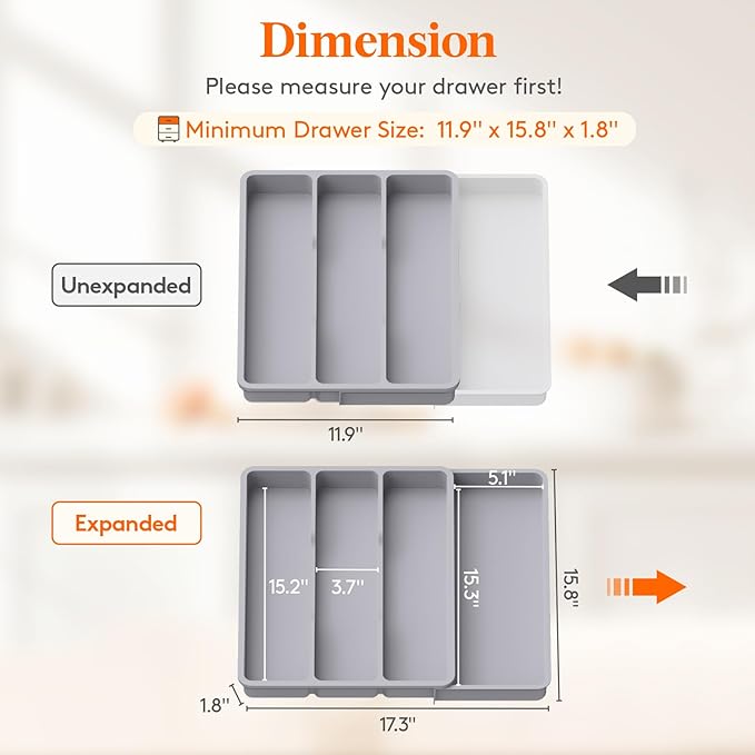 Lifewit Utensil Organizer for Kitchen Drawer, Expandable Cooking Silverware Tray - Image 3