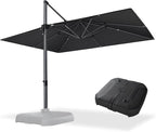 PURPLE LEAF 10' X 13' Square Cantilever Umbrella Patio Umbrella with Base Outdoor Umbrella Aluminum Offset with 360-degree Rotation for Garden Deck Pool Patio Black by PURPLELEAF