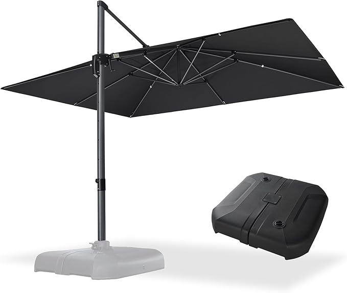 PURPLE LEAF 10' X 13' Square Cantilever Umbrella Patio Umbrella with Base Outdoor Umbrella Aluminum Offset with 360-degree Rotation for Garden Deck Pool Patio Black by PURPLELEAF