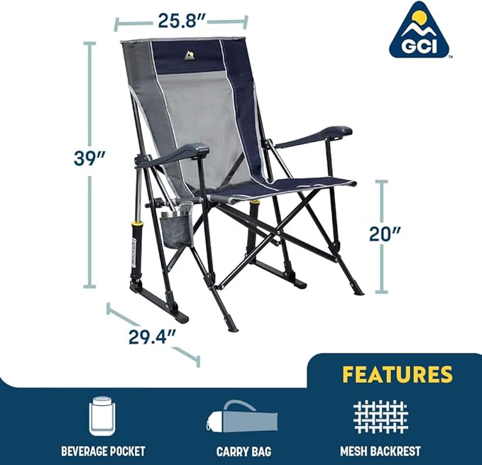 GCI Outdoor Roadtrip Rocker Camping Chair | Portable, Folding Rocking Chair with Solid, Durable Armrests, Drink Holder & Comfortable Extended Backrest — Hunter Green - Image 2