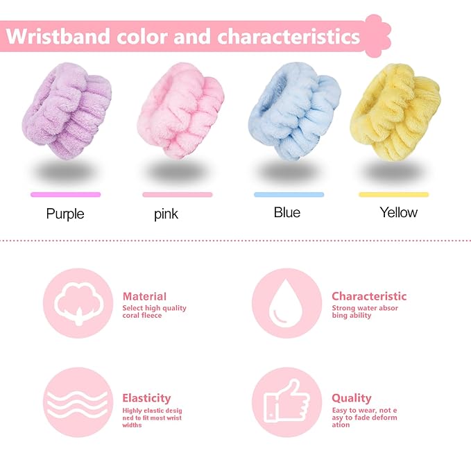 8pcs Wrist Bands for Washing Face, Absorbent Face Washing Wristbands, - Image 2