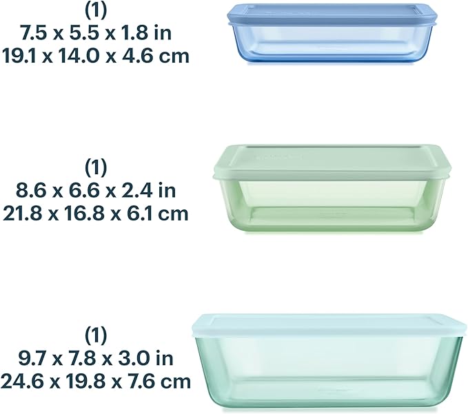 Pyrex Colors Tinted Glass Rectangle Food Storage Container Set, Snug Fit - Image 2
