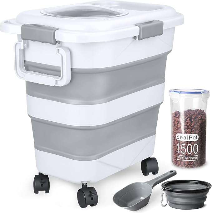 Dog Food Storage Container，10-25 lbs Airtight Collapsible Cat Food Storage by TIOVERY