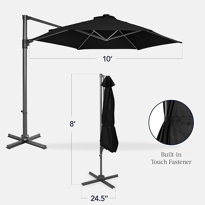Best Choice Products 10ft Offset Cantilever Hanging Market Patio Umbrella, Smooth 360° Rotation, 8 Sturdy Ribs, Easy Adjustment - Black - Image 2