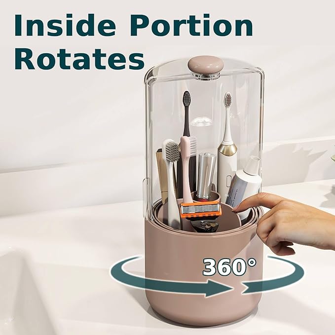 Toothbrush Holder with Cover 360 Rotating 4 Compartments Bathroom Toothpaste - Image 4