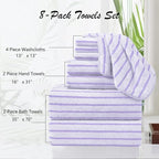 Oliven 8 Pcs Purple Cabana Stripe Large Bath Sheet Set Oversized Bath Towel-2 - Image 3