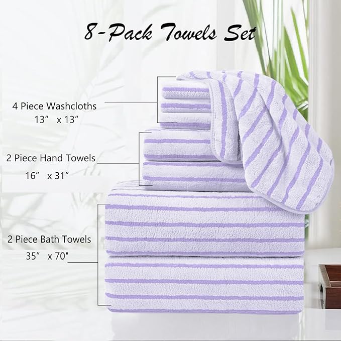 Oliven 8 Pcs Purple Cabana Stripe Large Bath Sheet Set Oversized Bath Towel-2 - Image 3
