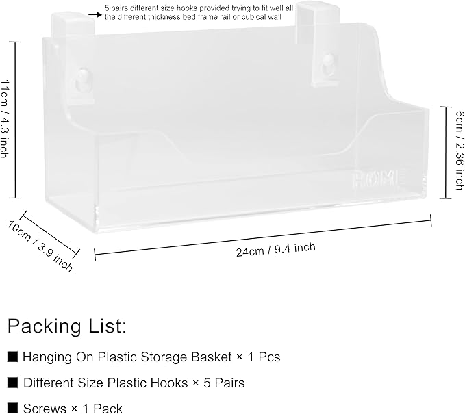 Bedside Caddy Hanging Storage Basket Little Size Plastic Beside Shelf Hang-on - Image 2