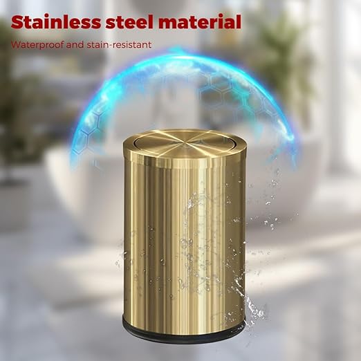 9L/2.4Gal Gold Trash Can, Brass Bathroom Garbae Can - Image 3