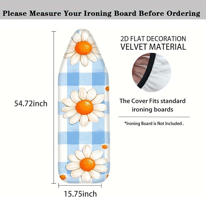 Nuxovilar Blue Gingham with Large Daisies Ironing Board Cover, This Cover Fits - Image 4