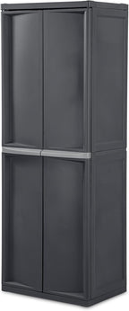 Sterilite 2-Pack 4 Shelf Cabinet, Lockable Utility Storage w/Adjustable Shelves, Gray - Plastic Shelving Unit for Organizing Garage, Pantry, Basement, Laundry Room or Mudroom by Sterilite