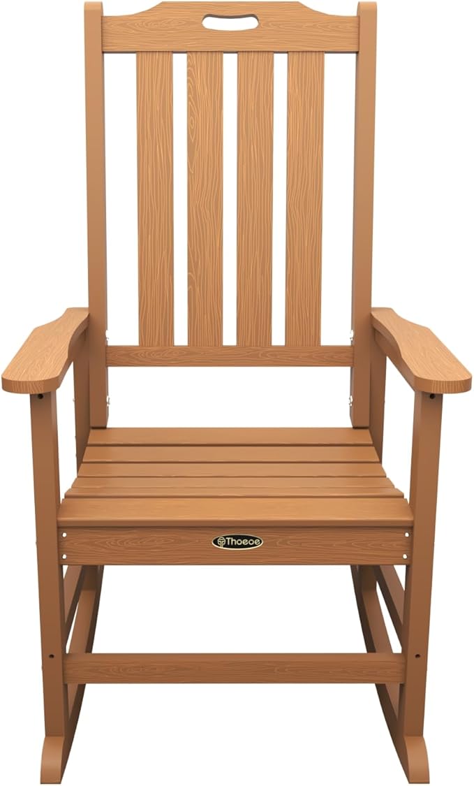 Oversized Rocking Chair Set of 2, Outdoor Rocking Chair for Adults, All Weather Resistant Porch Rocker for Lawn Garden, Wood - Image 4