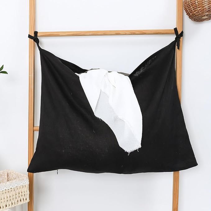 Hanging Linen Laundry Bag, 100% Pure Flax Linen Over The Door Hamper - Image 3