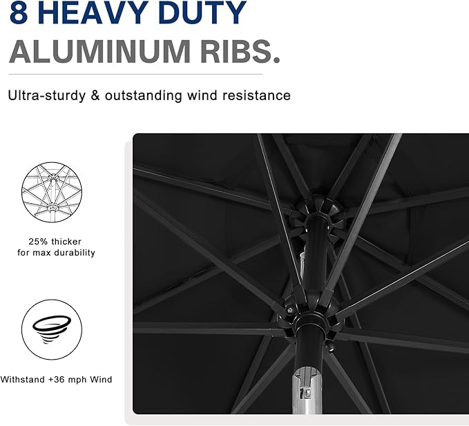 ABCCANOPY 10FT Durable Solar Led Patio Umbrellas with 32LED Lights (Jet Black) - Image 7