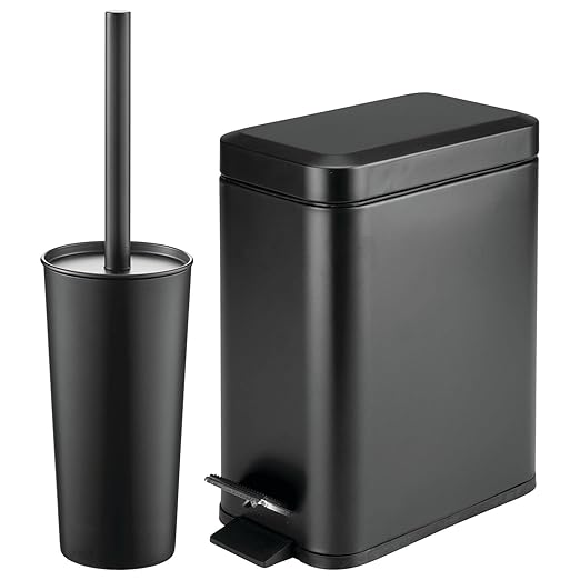 mDesign Metal Freestanding Slim Toilet Bowl Brush and Holder + Rectangle Narrow - Image 9