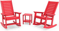 GREENVINES Outdoor Rocking Chair Set | 3-Piece | 2 Rocking Chairs with 1 Side Table | Porch Rocker | HDPE Plastic | Red | Patio Furniture Sets | High Back | Big & Tall | Ladder Back by GreenVines