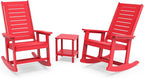 GREENVINES Outdoor Rocking Chair Set | 3-Piece | 2 Rocking Chairs with 1 Side Table | Porch Rocker | HDPE Plastic | Red | Patio Furniture Sets | High Back | Big & Tall | Ladder Back by GreenVines
