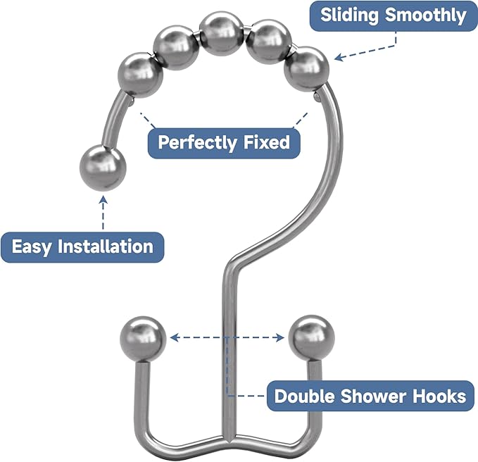 Titanker Shower Curtain Hooks Rings, Rust Resistant Metal Double Glide Shower - Image 5