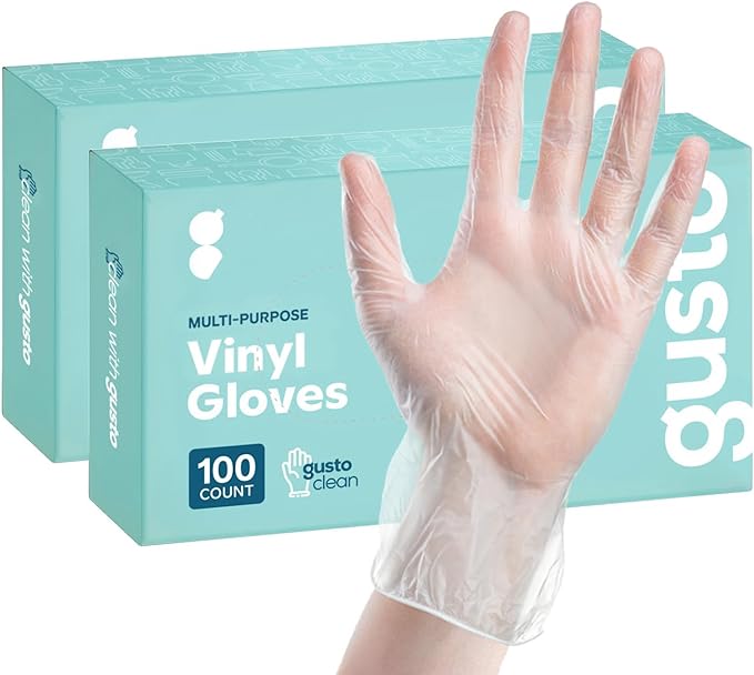 GUSTO Disposable Vinyl Gloves – Clear, Latex-Free, Powder-Free, BPA-Free – Safe by GUSTO