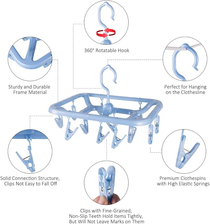 Small Clip & Drip Hanger 2-Pack, 12 Clips & 360 Rotatable Hook, Drying Hanger - Image 5
