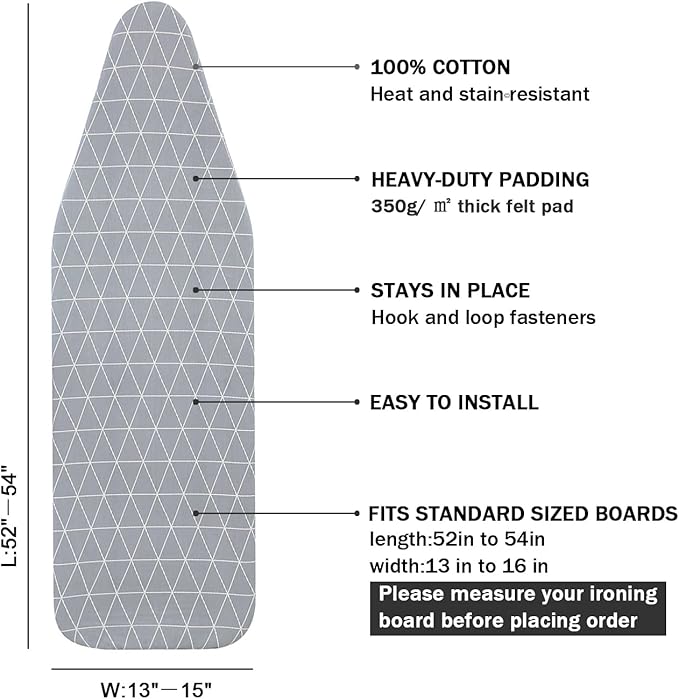 Ironing Board Cover and Pad Standard Size 15 x 54, 3 Pairs of Hook and Loop - Image 2