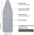 Ironing Board Cover and Pad Standard Size 15 x 54, 3 Pairs of Hook and Loop - Image 2
