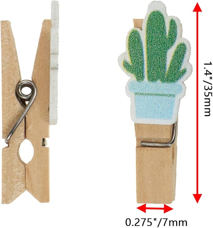 Bitray Mini Wooden Clothespins Cute Cactus Wooden Clips Multi-Function Photo - Image 2