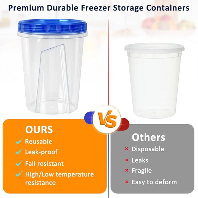 10 Pack 34oz Reusable Freezer Food Storage Containers - Image 7