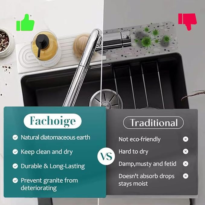 Quick Drying Stone Faucet Mat for Kitchen Sink, 18.1'' Long Diatomite Sink Tray - Image 5
