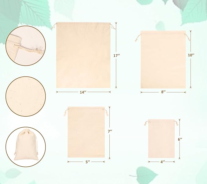 20PCS Cotton Produce Bags, 8X10inch Reusable Muslin Storage Bags - Image 2