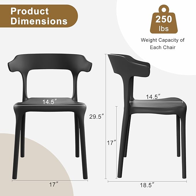 VECELO 4 Pack Plastic Stacking Chairs, Stackable Dining Chairs for Kitchen Restaurant Patio, Portable Indoor Outdoor Use, No Assembly Required, Black - Image 3