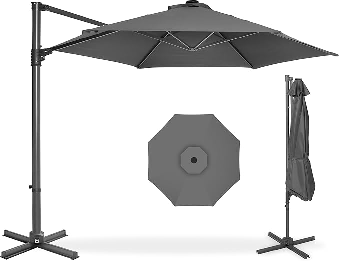 Best Choice Products 10ft Offset Cantilever Hanging Market Patio Umbrella, Smooth 360° Rotation, 8 Sturdy Ribs, Easy Adjustment - Gray by BestChoiceProducts
