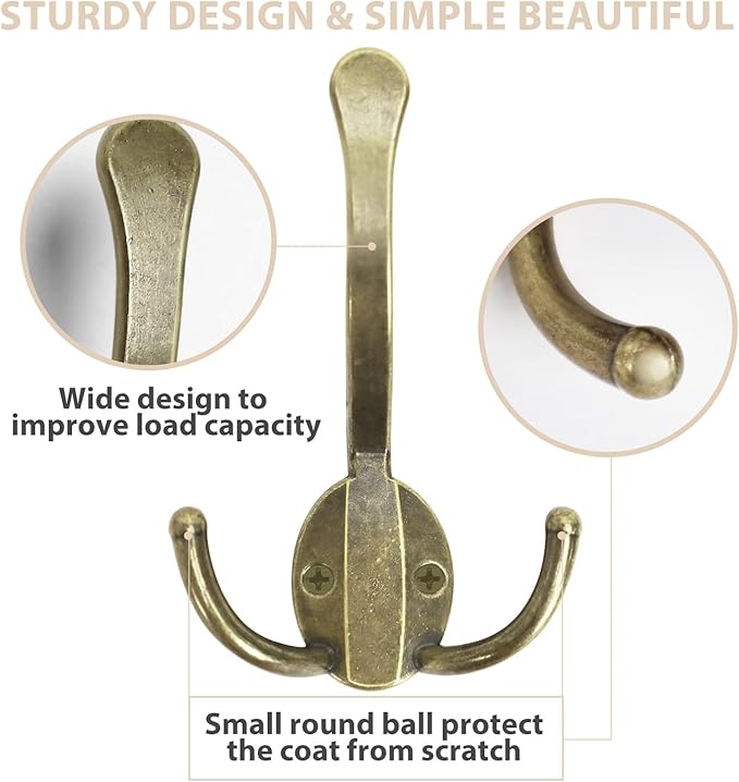 20 Pack Coat Hooks Heavy Duty, Metal Three Prongs Large Coat Hooks Wall Mounted - Image 4