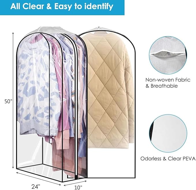 50" Clear Clothes Hangers with Smooth Side Zipper, 4 Pack - Image 3