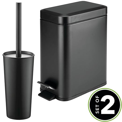 mDesign Metal Freestanding Slim Toilet Bowl Brush and Holder + Rectangle Narrow - Image 2