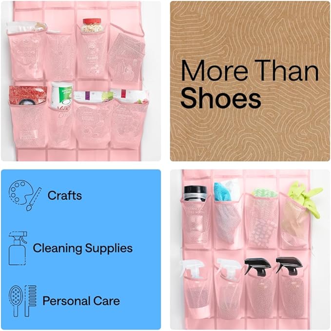 GORILLA GRIP Over the Door Shoe Organizer, 24 Large Breathable Mesh Pockets - Image 6